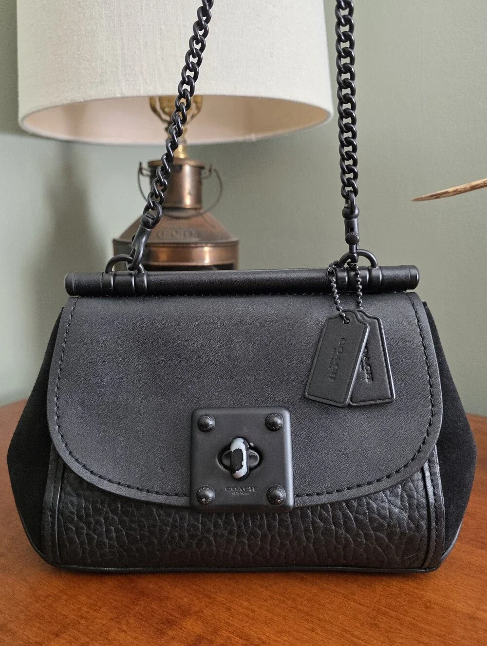 Coach 59048 Drifter Sample Bag Black Pebbled Leather Suede Crossbody